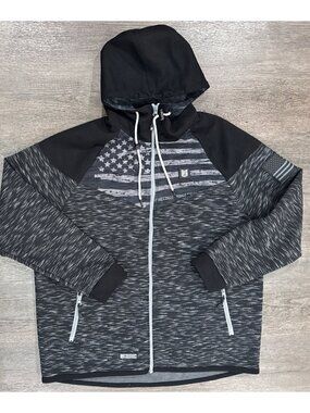 Freedom Industries Full Zip Hoodie Jacket Mens XXL 2XL Black Gray USA Flag